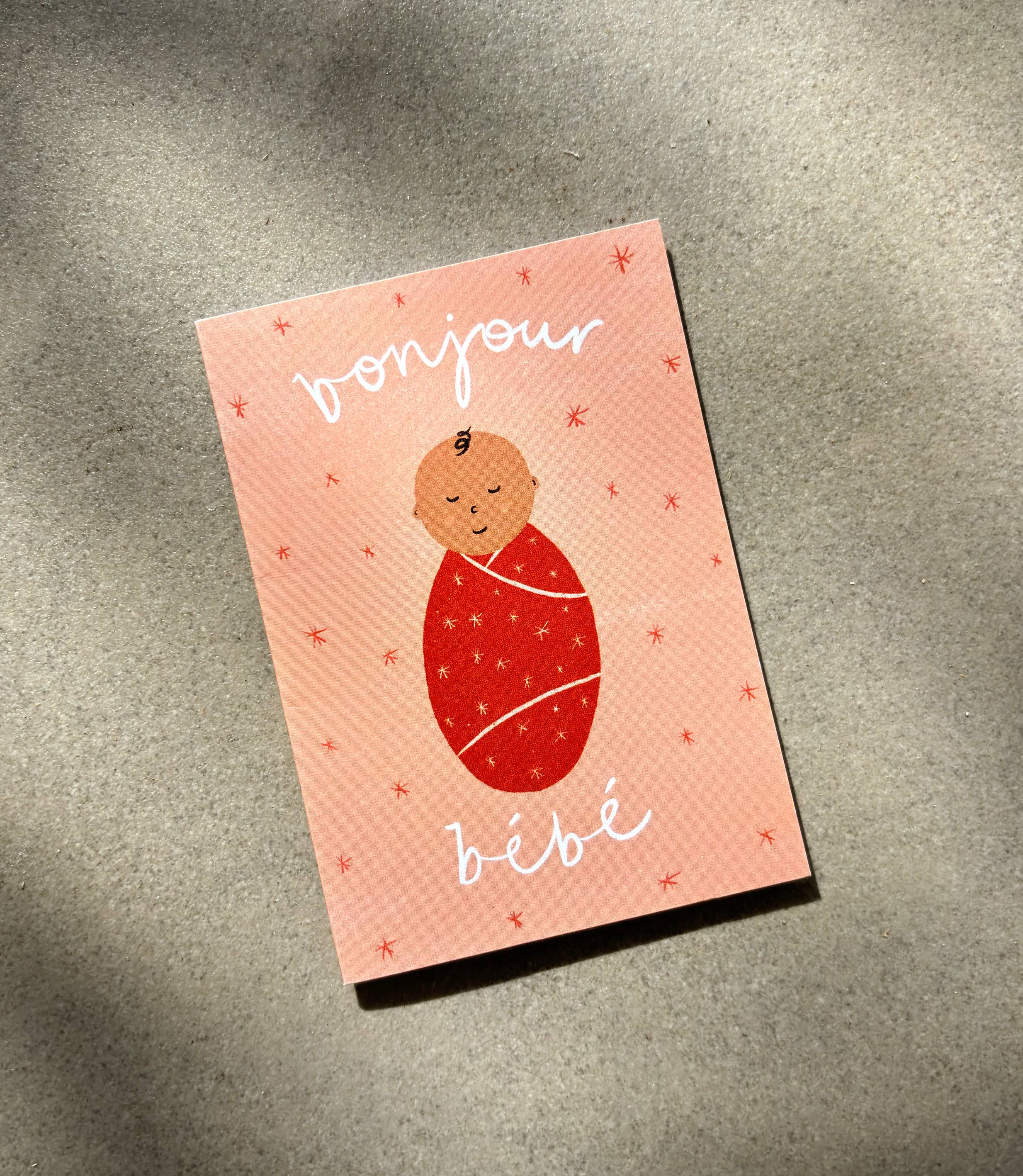 Bonjour Bebe Pink Mini Card - New Baby Cute Shower Greeting