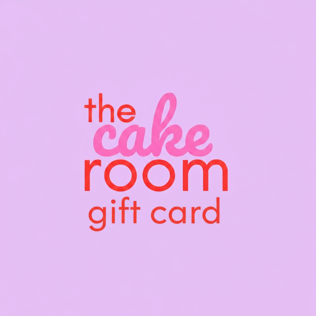 Gift voucher design for 'the cake room' with colorful text on a white background