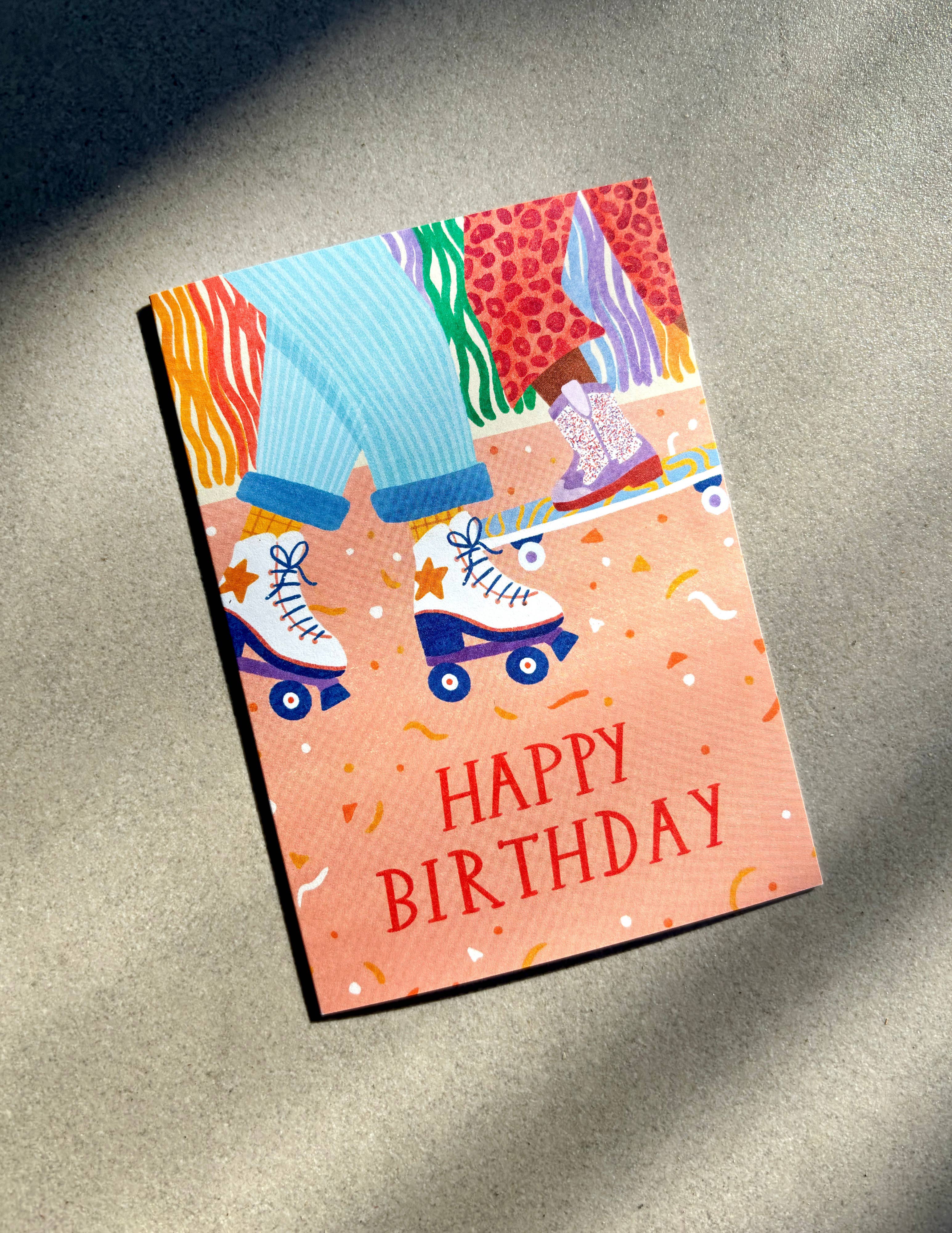 Skating Birthday Card - Rollerskating Disco Retro Fun Bday